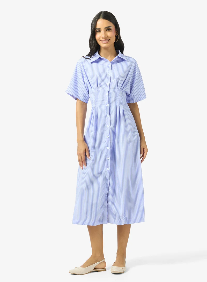 جينجر Button Up Pinstripe Shirt Dress